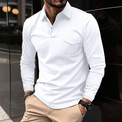 Men's Casual Lapel Polo Long Sleeve Shirt