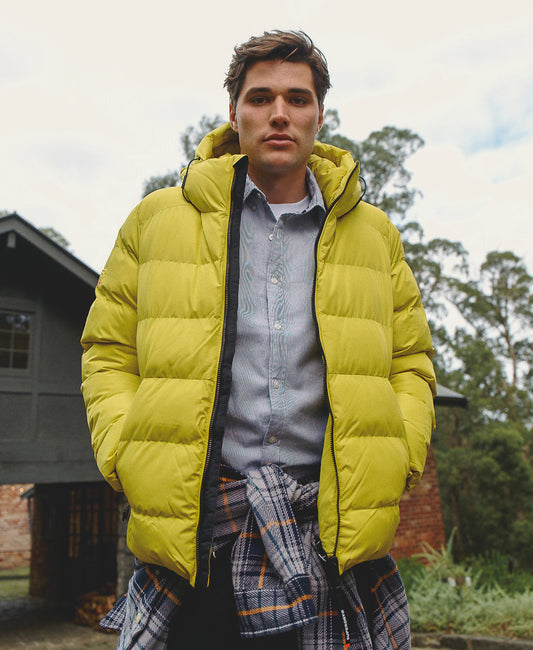 Hooded Sports Puffer Jacket | Wax Yellow