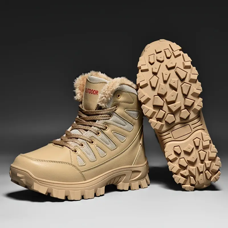 Men's Genuine Leather Warm Snow Boots Waterproof Non-Slip Winter Hiking Boots