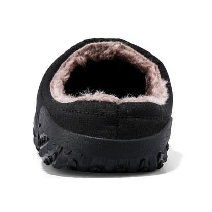 (Limited Time Sale 49%off)Men slippers home winter indoor warm plush shoes thick bottom waterproof leather house slippers cotton shoes